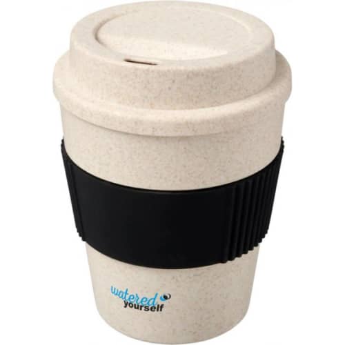 Promotional PP & Wheat Straw Coffee Cup with black sleeve printed with your logo