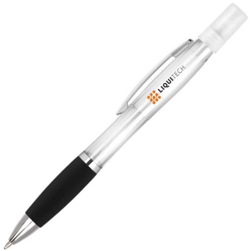 Branded Contour Sanitiser Pen in Clear/Black printed with your logo by Total Merchandise