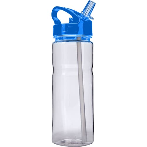 Branded Transparent Water Bottle With Straw in Transparent/Cobalt Blue by Total Merchandise