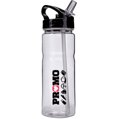 Branded Transparent Water Bottle With Straw in Transparent/Black by Total Merchandise