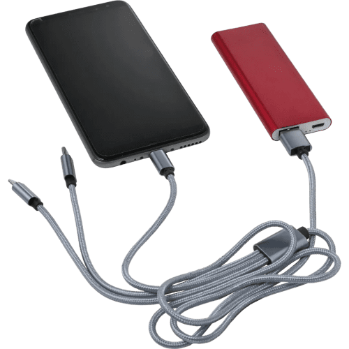 Printed 3 In 1 Charging Cables in Red Cobalt Blue Silver with your logo by Total Merchandise