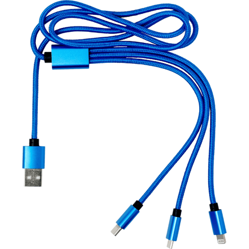 Printed 3 In 1 Charging Cables in Cobalt Blue printed with your logo by Total Merchandise