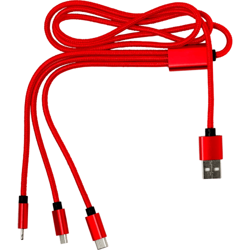 Printed 3 In 1 Charging Cables in Red printed with your logo by Total Merchandise
