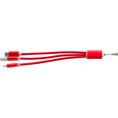 Promotional Aluminium Cable Set Keyring in Red printed with your logo by Total Merchandise