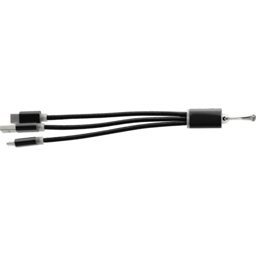 Promotional Aluminium Cable Set Keyring in Black printed with your logo by Total Merchandise