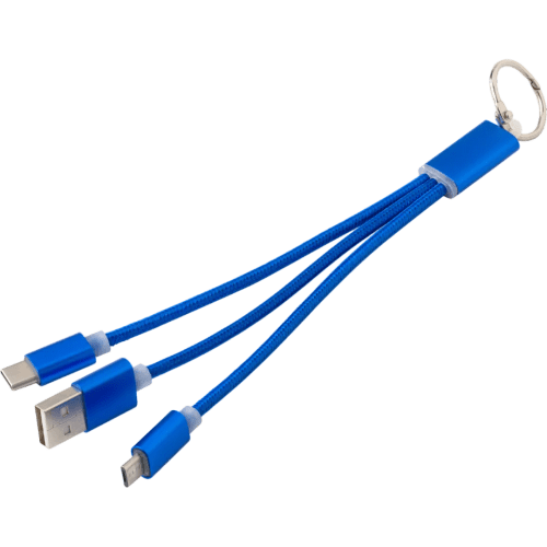 Promotional Aluminium Cable Set Keyring in Cobalt Blue printed with your logo by Total Merchandise