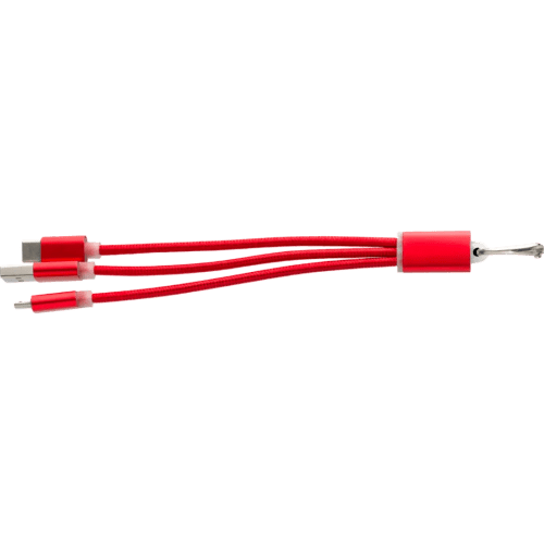 Promotional Aluminium Cable Set Keyring in Red printed with your logo by Total Merchandise