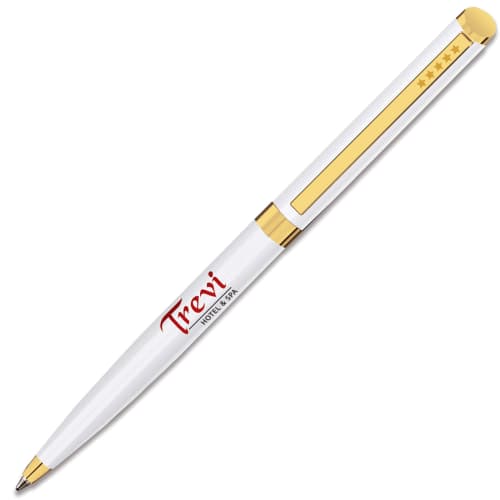 Promotional Gold Elise Ballpens in White/Gold branded with your logo by Total Merchandise