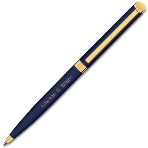 Promotional Gold Elise Ballpens in Blue/Gold branded with your logo by Total Merchandise