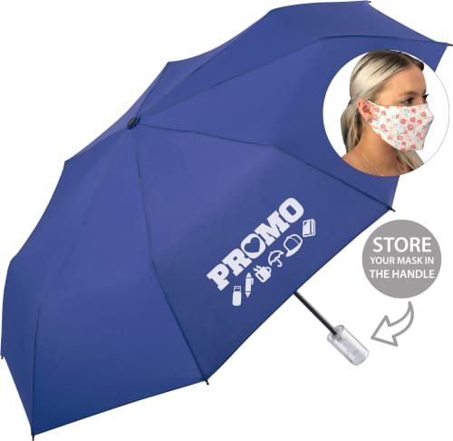 Custom Printed Face Mask Storage Umbrellas in Euro Blue with your company logo by Total Merchandise