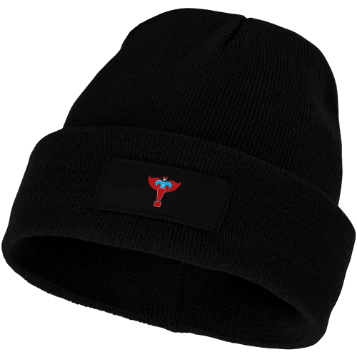 Beanie with Patch which can be printed on the front and is available in black from Total Merchandise