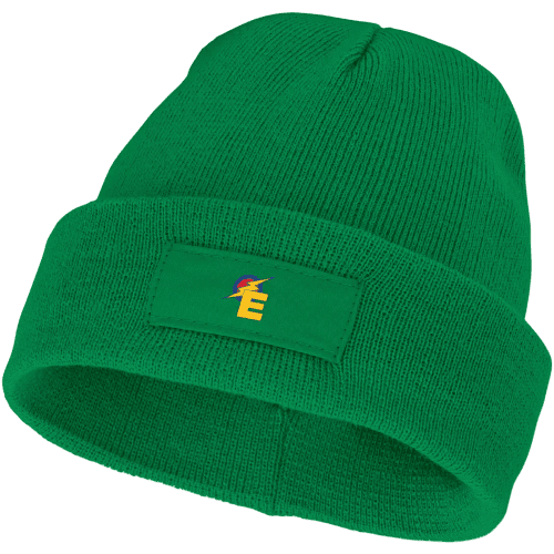Custom logo printed Beanie with Patch available in fern green from Total Merchandise