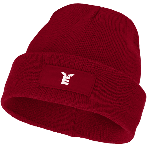 Promotional logo printed Beanie with Patch available in red from Total Merchandise