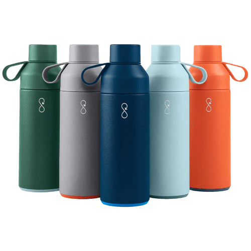 Group shot of 500ml Recycled Plastic Bottle showing all the colours available from Total Merchandise