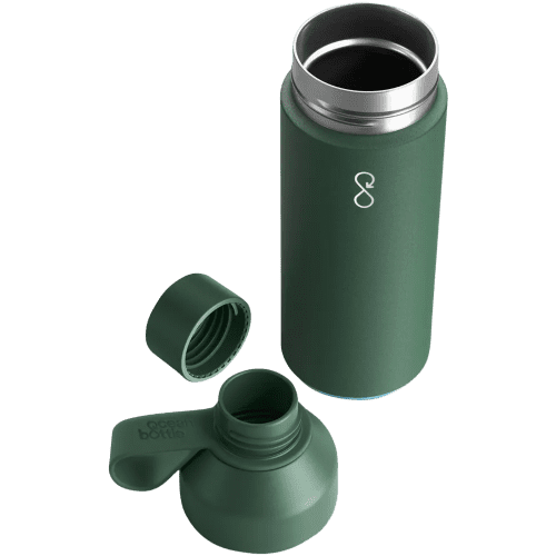 Promotional 500ml Eco Ocean Bottle in Forest Green Opened up from Total Merchandise