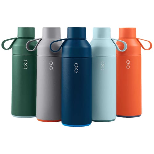 Group shot of 500ml Recycled Plastic Bottle showing all the colours available from Total Merchandise