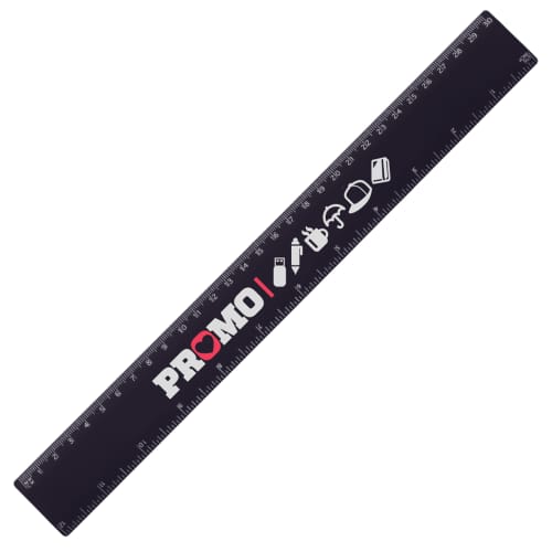 Custom 30cm Recycled Rulers in Black with a printed logo on the side from Total Merchandise