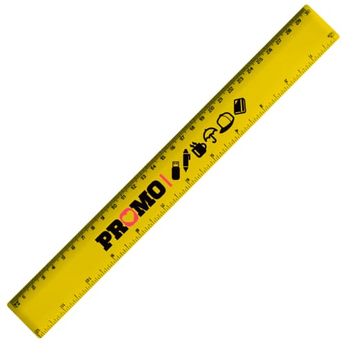 Personalised 30cm Recycled Rulers in Yellow with a company logo printed by Total Merchandise