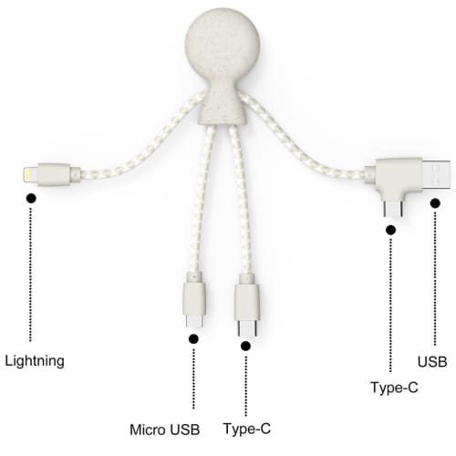 Custom Xoopar Wheat Composite Charging Cables with 4 connection types by Total Merchandise