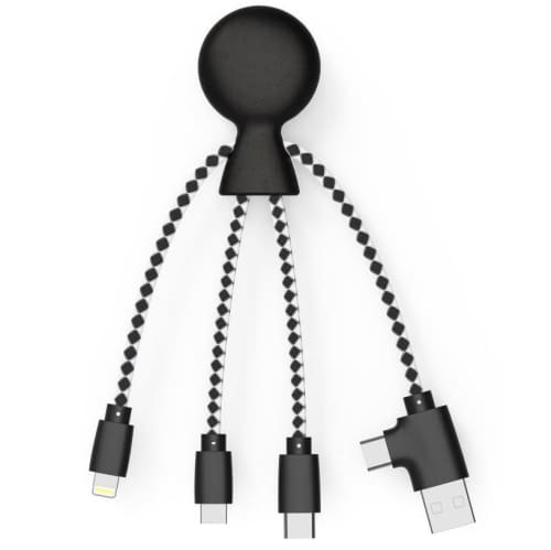 Promotional Xoopar Wheat Composite Charging Cables in black with 4 connections by Total Merchandise