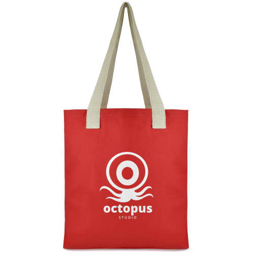 Custom printed Hegarty Canvas Shopper Bag in red with a business logo by Total Merchandise