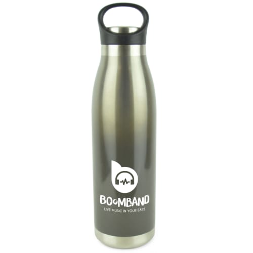 Branded 470ml Gradient Stainless Steel Bottles in black with company logo by Total Merchandise