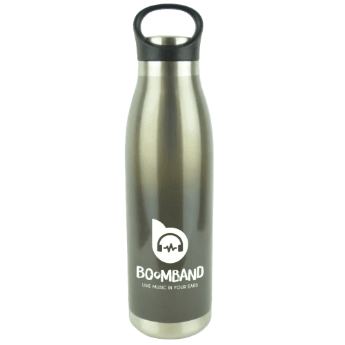 Branded 470ml Gradient Stainless Steel Bottles in black with company logo by Total Merchandise