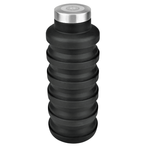 Branded 550ml Single Walled Collapsible Silicone Bottles in black with logo by Total Merchandise