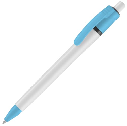 Printed Spirit Fossil Free Ballpens in White/Blue with coloured clip by Total Merchandise