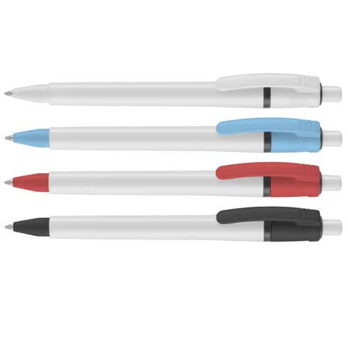 Custom printed Spirit Fossil Free Ballpens in 4 colours with coloured clip by Total Merchandise