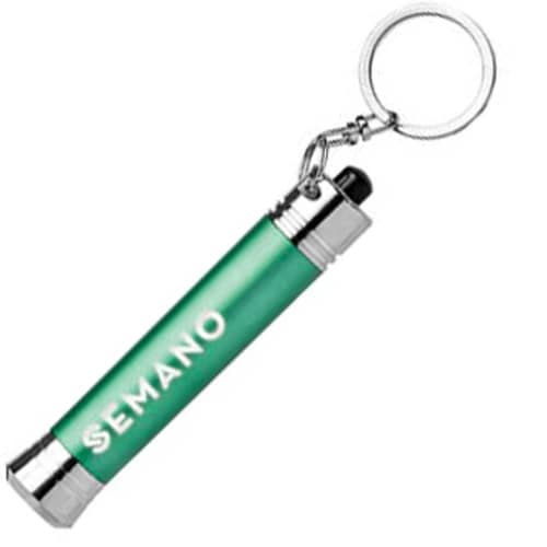 Branded Light Up Torch Keyrings in Green with design engraved on torch body by Total Merchandise