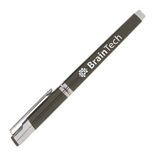 Soft Touch Gel Ballpoint Pens in Gunmetal with custom printed design on barrel by Total Merchandise