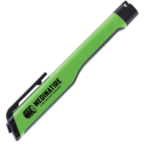 Branded LED Light Bar Torches in green with printed design in black by Total Merchandise