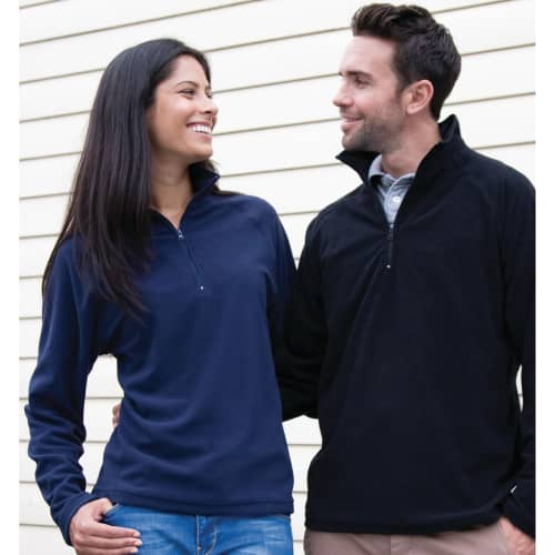 A couple wearing branded Result Core Half Zip Microfleeces in Navy & Black from Total Merchandise