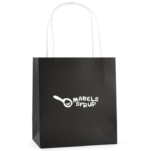 Branded Brunswick Small Paper Bag in Black with printed logo on front by Total Merchandise