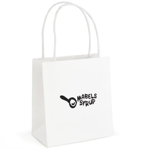 Custom branded Brunswick Small Paper Bag in White with printed company logo by Total Merchandise