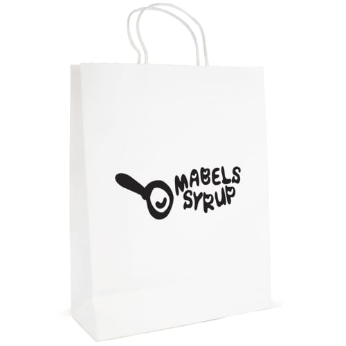 Branded Brunswick Large Paper Bag in White with printed company logo on front by Total Merchandise