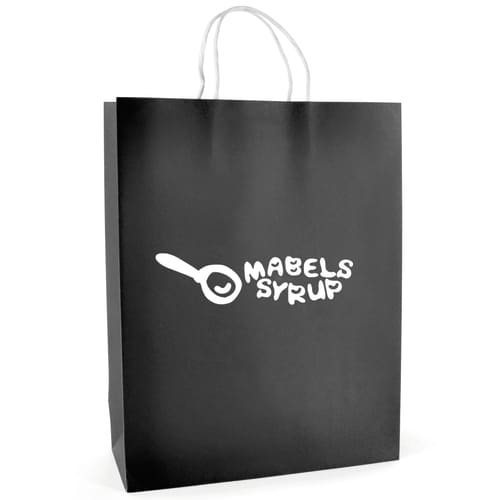 Custom branded Brunswick Large Paper Bag in Black printed with spot colour logo by Total Merchandise