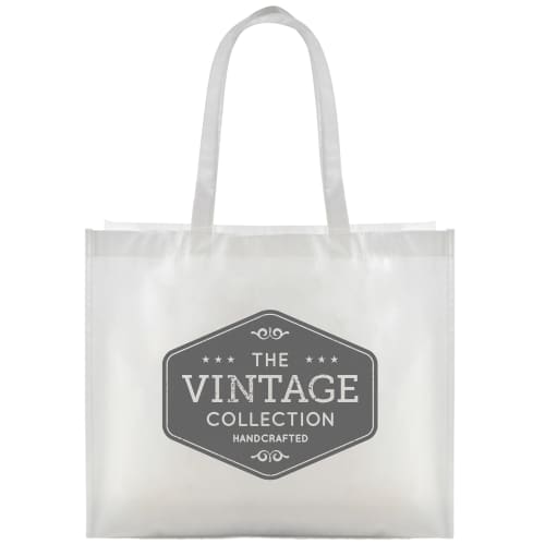 Branded Laminated Coloured Shopper Bags in white printed with corporate design by Total Merchandise