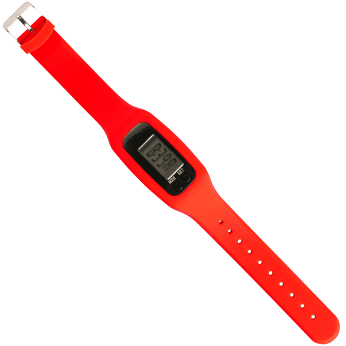 Printed Silicone Wristband Pedometers in red with calorie counter by Total Merchandise