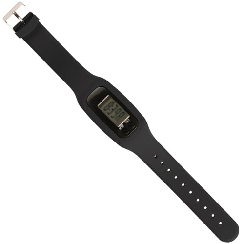 Customisable Silicone Wristband Pedometers in black with distance tracker by Total Merchandise