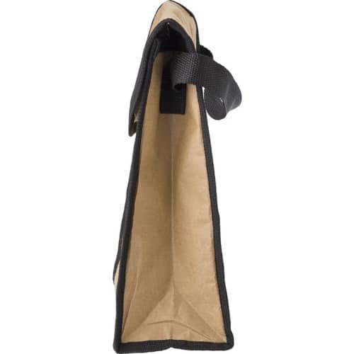 Customisable Paper Cooler Bags in Brown seen from the side with black handles by Total Merchandise