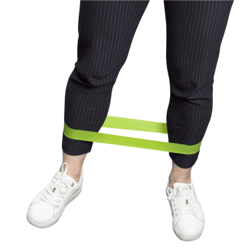 Branded resistance bands being used to exercise leg muscles from Total Merchandise