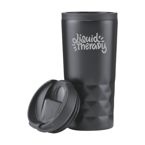 Customisable 300ml Geometric Diamond Pattern Travel Mugs in Black from Total Merchandise