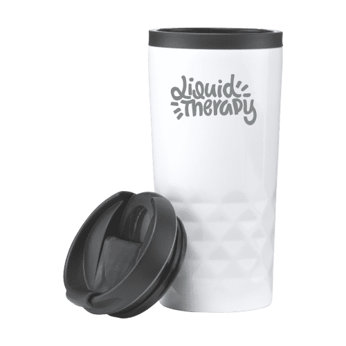 Promotional 300ml Geometric Diamond Pattern Travel Mugs in White from Total Merchandise