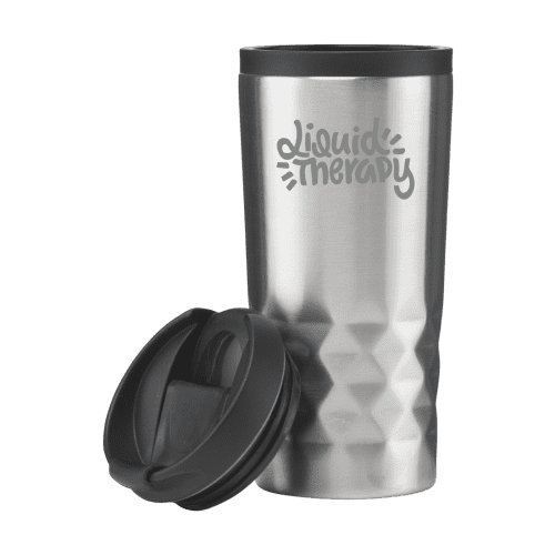 Custom Branded 300ml Geometric Diamond Pattern Travel Mugs in Silver from Total Merchandise