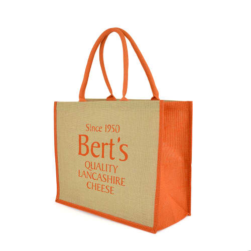 Customisable Chow Coloured Large Jute Bags in Natural/Amber printed with your company logo