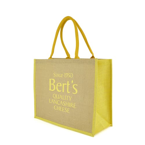 Promotional Chow Coloured Large Jute Bags in Natural/Yellow printed with your company logo