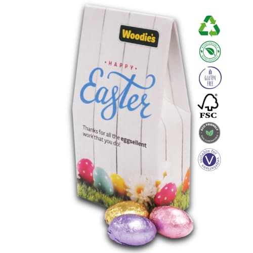 Promotional Chocolate Egg Easter Satchel Boxes in a full colour printed box by Total Merchandise