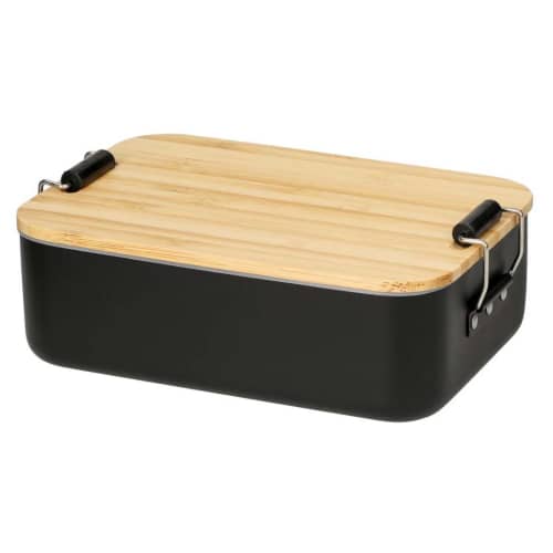 Small Aluminium & Bamboo Lunch Boxes in Black/Natural